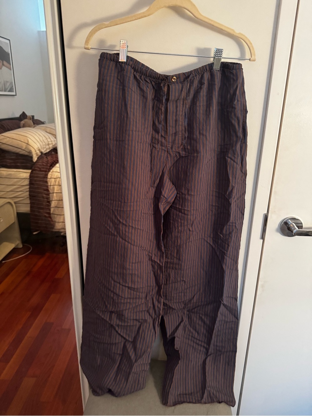 ZARA‎ Relaxed Stripe Lounge Pants - Brown/Blue